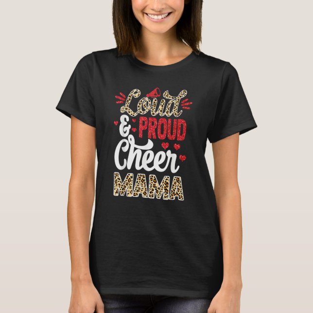 Cheer Mama Biggest Fan Leopard Print And Pom Pom T-Shirt (Front)