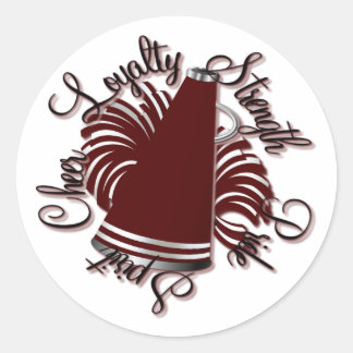 Cheer Maroon and White Qualities Classic Round Sticker