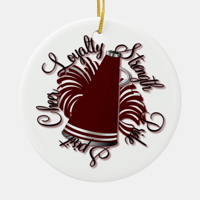 Cheer Maroon and White Qualities Ornament (Front)