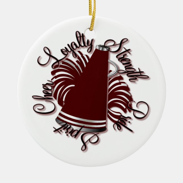 Cheer Maroon and White Qualities Photo Ornament (Front)