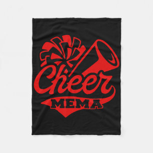 Cheer Mema Biggest Fan Black And Red Pom Pom Fleece Blanket