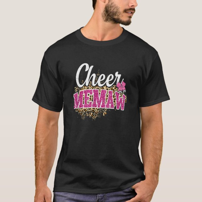 Cheer Memaw Biggest Fan Leopard Print And Pom Pom T-Shirt (Front)