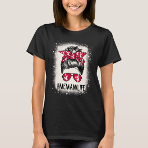 Cheer Memaw Life Messy Bun Cheerleader Bleached Mo T-Shirt