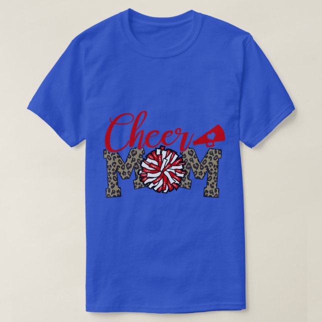 Cheer Mom Biggest Fan Leopard Print Red And White  T-Shirt (Design Front)