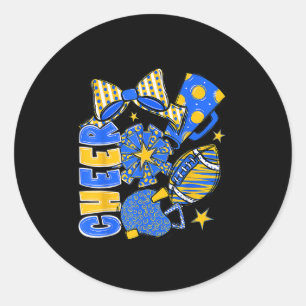 Cheer Mom Blue Cheerleader Game Day Cheer Mama Foo Classic Round Sticker