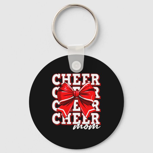 Cheer Mom Cheerleader Bow Biggest Fan Red Team  Key Ring (Front)