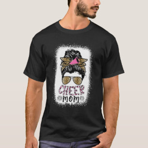 Cheer Mom Leopard Messy Bun Cheerleader Bleached M T-Shirt
