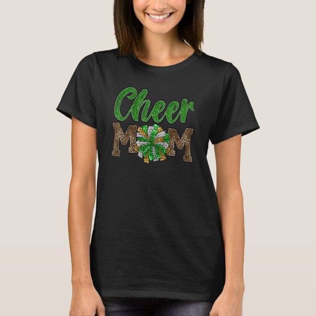 Cheer Mom Leopard Proud Cheerleader Mother Cute Te T-Shirt (Front)