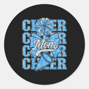 Cheer Mom Mama Bow Srt Cheerleading Squad Blue Che Classic Round Sticker