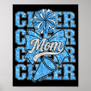Cheer Mom Mama Bow Srt Cheerleading Squad Blue Che Poster