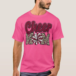 Cheer Mom Maroon Leopard Letters Cheer Pom Poms T-Shirt