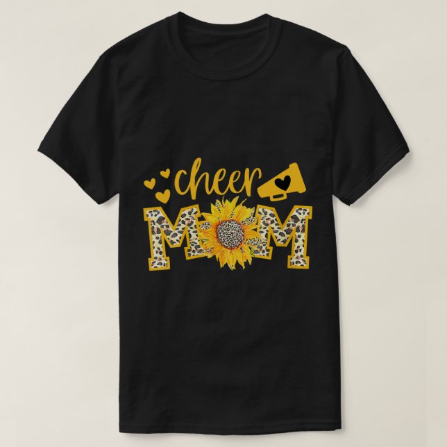 Cheer Mom Megaphone Cute Sunflower Leopard Cheetah T-Shirt (Design Front)