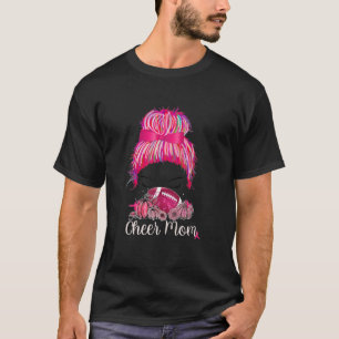 Cheer Mom Pink Out Football Moms Messy Bun Cancer T-Shirt
