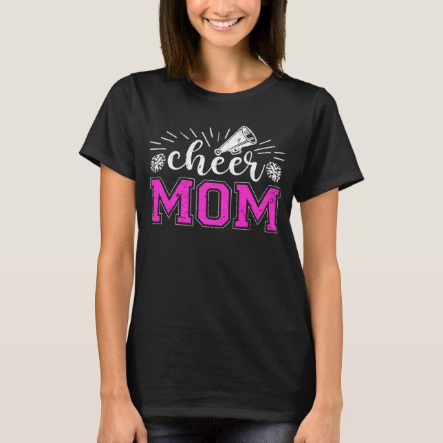 Cheer Mom Pink Print Proud Cheerleader Mom Mother  T-Shirt (Front)
