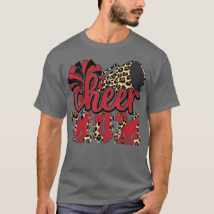 Cheer Mom Red Leopard Cheer Poms & Megaphone T-Shirt