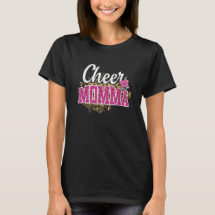 Cheer Momma Biggest Fan Leopard Print And Pom Pom T-Shirt