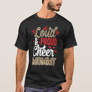 Cheer Mommy Biggest Fan Leopard Print And Pom Pom T-Shirt