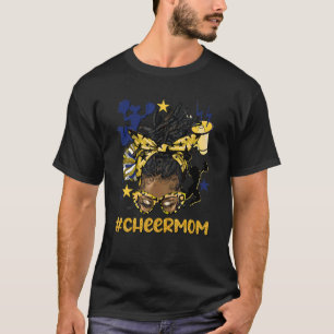 Cheer Mum Afro Messy Bun Navy Leopard Cheer Poms & T-Shirt