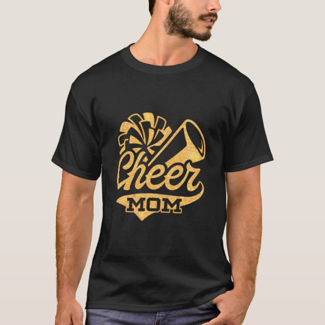 Cheer Mum Biggest Fan Cheerleader Black Yellow Gol T-Shirt (Front)
