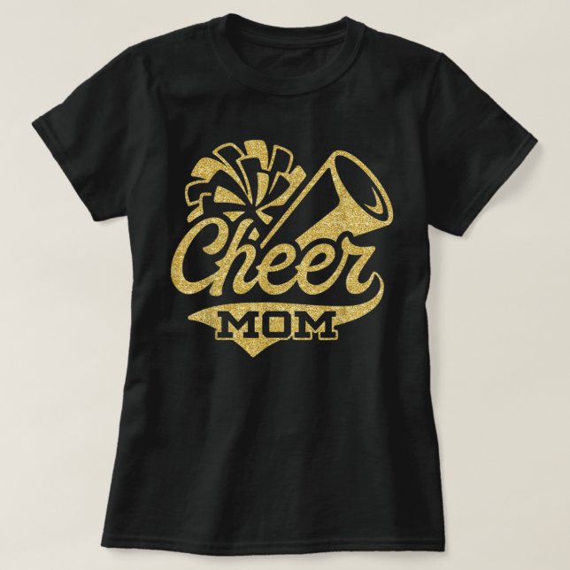 Cheer Mum Biggest Fan Cheerleader Black Yellow Gol T-Shirt (Design Front)