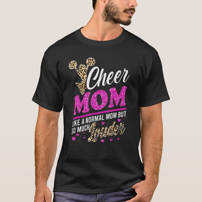 Cheer Mum Biggest Fan Leopard Print And Pom Pom T-Shirt (Front)