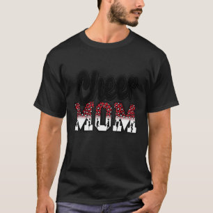 Cheer Mum Black Red Leopard Letters Cheer Pom Poms T-Shirt
