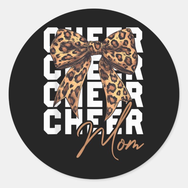 Cheer Mum Coquette Bow Leopard Mothers Day Cheerle Classic Round Sticker (Front)