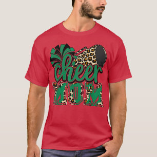 Cheer Mum Green Leopard Cheer Poms & Megaphone  T-Shirt