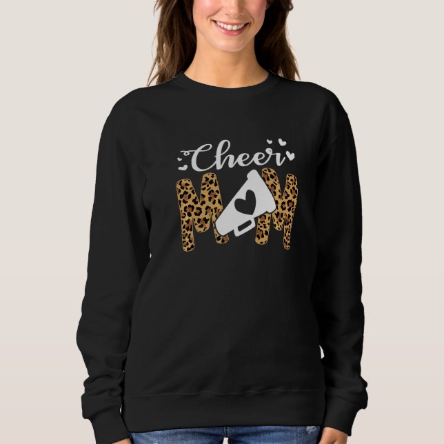 Cheer Mum Leopard Messy Bun Cheerleader Bleached M Sweatshirt (Front)
