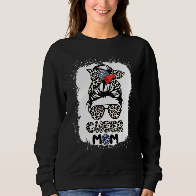 Cheer Mum Leopard Messy Bun Cheerleader Bleached M Sweatshirt (Front)