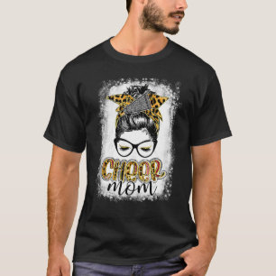 Cheer Mum Leopard Messy Bun Cheerleader Bleached M T-Shirt