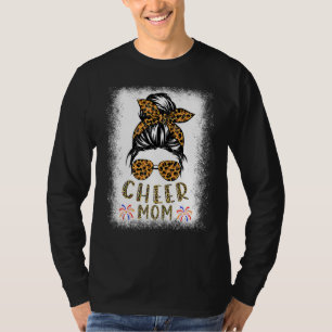 Cheer Mum Leopard Messy Bun Cheerleader Bleached M T-Shirt