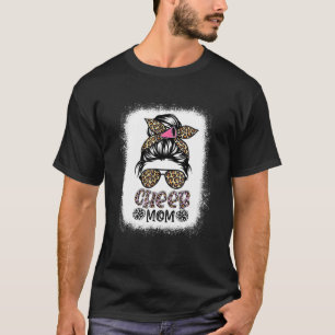 Cheer Mum Leopard Messy Bun Cheerleader Bleached M T-Shirt