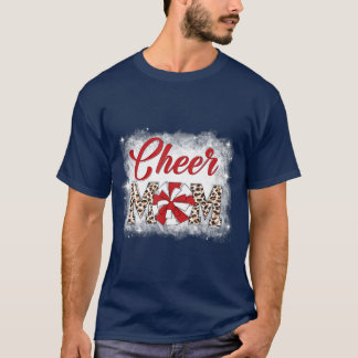 Cheer Mum Leopard Pom Pom Cheerleader Bleached Des T-Shirt