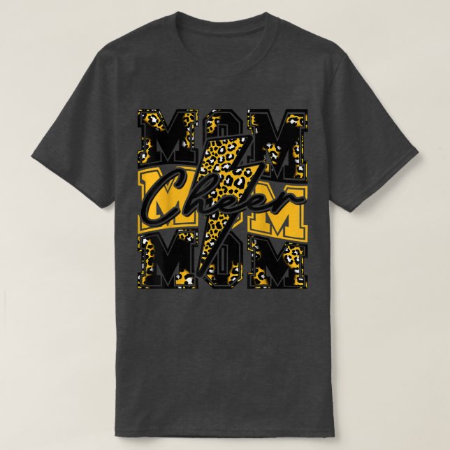 Cheer Mum Lightning Bolt Cheer Leopard Black Gold  T-Shirt (Design Front)