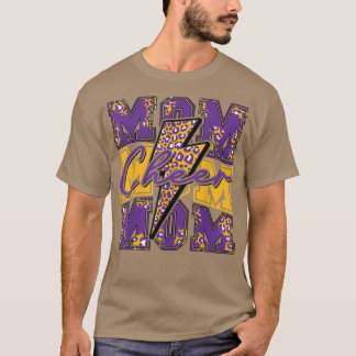 Cheer Mum Lightning Bolt Cheer Leopard Purple Gold T-Shirt