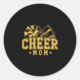 Cheer mum mama black gold pom cheerleader classic round sticker