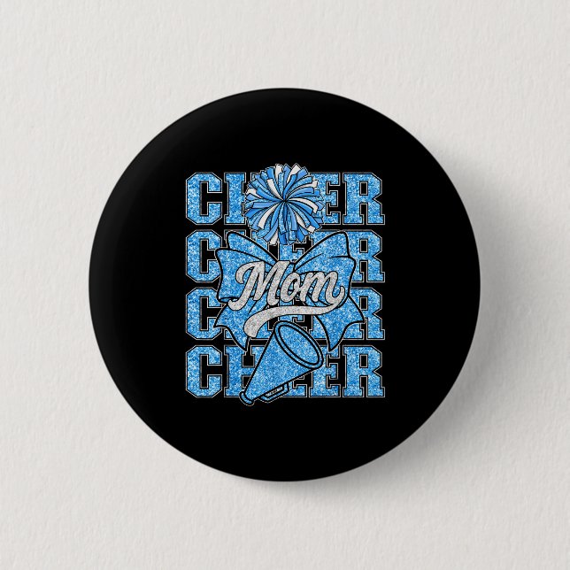 Cheer Mum Mama Bow Srt Cheerleading Squad Blue Che 6 Cm Round Badge (Front)