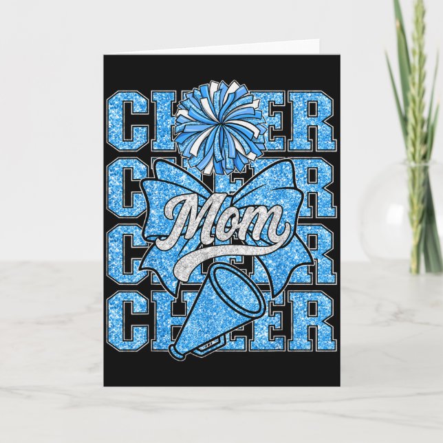 Cheer Mum Mama Bow Srt Cheerleading Squad Blue Che Card (Front)