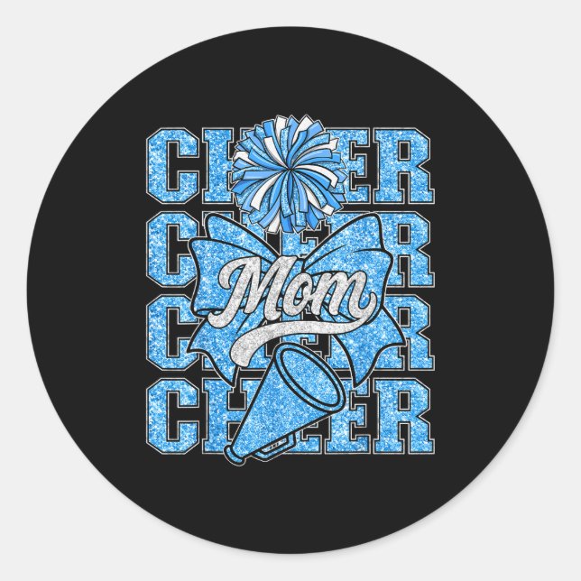 Cheer Mum Mama Bow Srt Cheerleading Squad Blue Che Classic Round Sticker (Front)