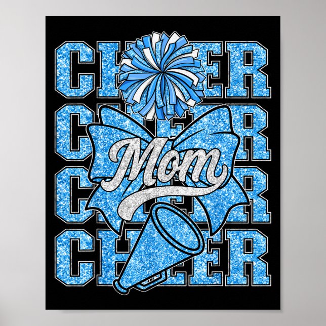 Cheer Mum Mama Bow Srt Cheerleading Squad Blue Che Poster (Front)