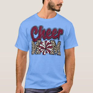 Cheer Mum Maroon Leopard Letters Cheer Pom Poms T-Shirt