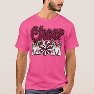 Cheer Mum Maroon Leopard Letters Cheer Pom Poms T-Shirt