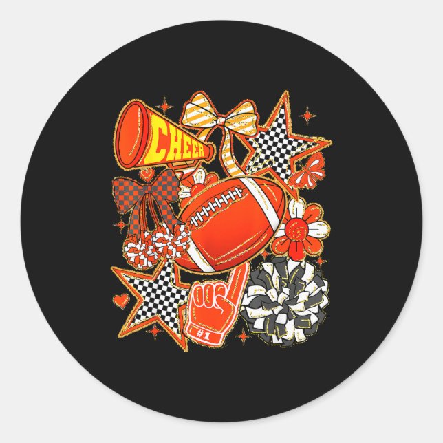 Cheer Mum Orange Cheerleader Game Day Cheer Mama F Classic Round Sticker (Front)