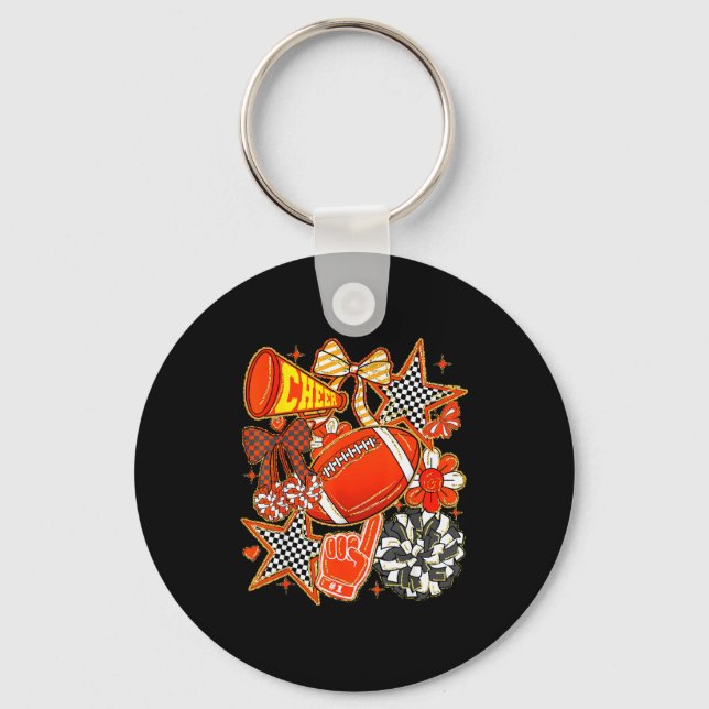 Cheer Mum Orange Cheerleader Game Day Cheer Mama F Key Ring (Front)