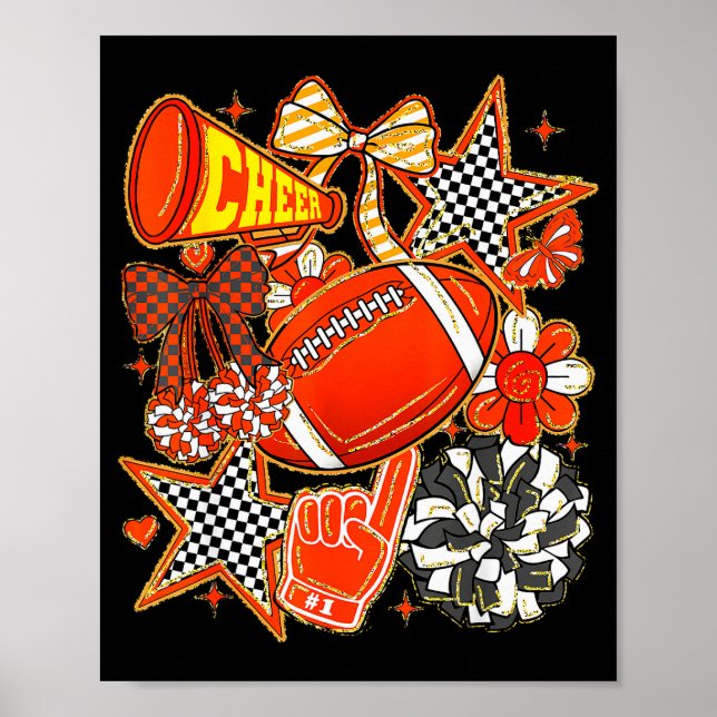 Cheer Mum Orange Cheerleader Game Day Cheer Mama F Poster (Front)