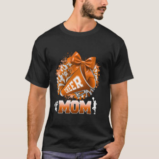 Cheer Mum Orange Pom Pom Megaphone Coquette Bow Ch T-Shirt