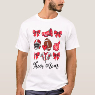 Cheer Mum Red Women Cheerleading Football Coquette T-Shirt