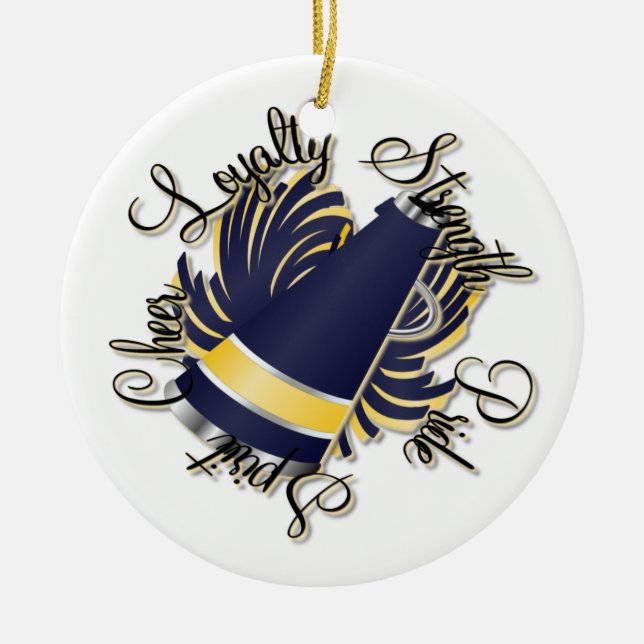 Cheer Navy and Yellow Customisable Ornament (Front)