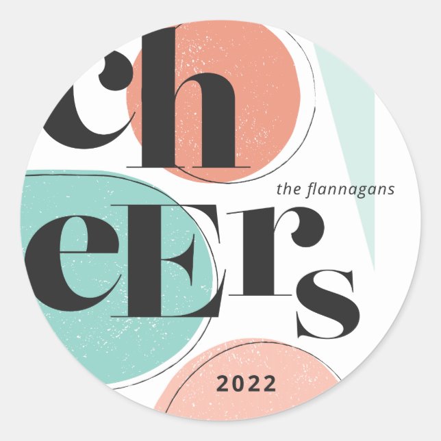 Cheer New Year Abstract Turquoise Peach Classic Round Sticker (Front)
